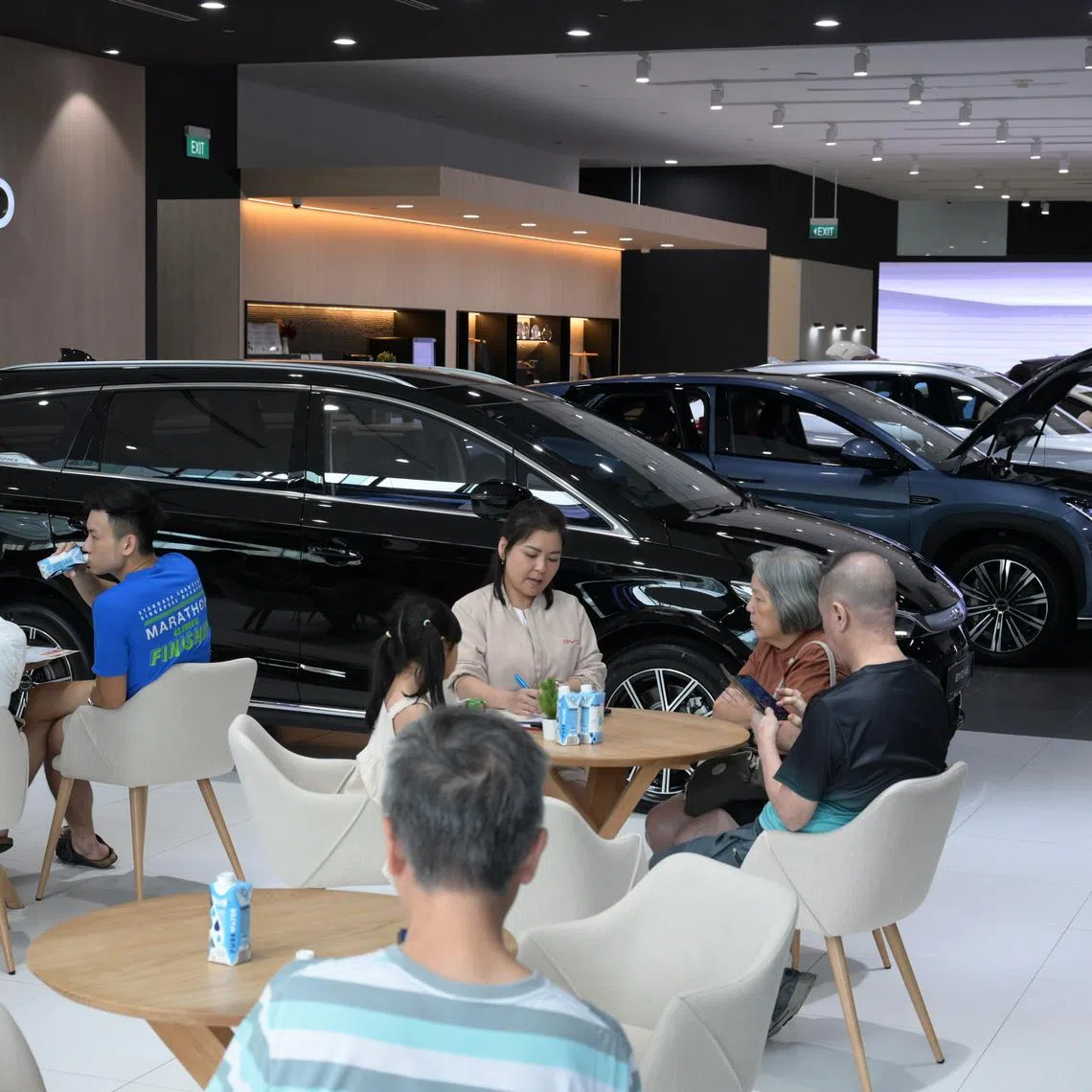 Customers at the BYD showroom in Alexandra Road on the morning of Feb 28. 