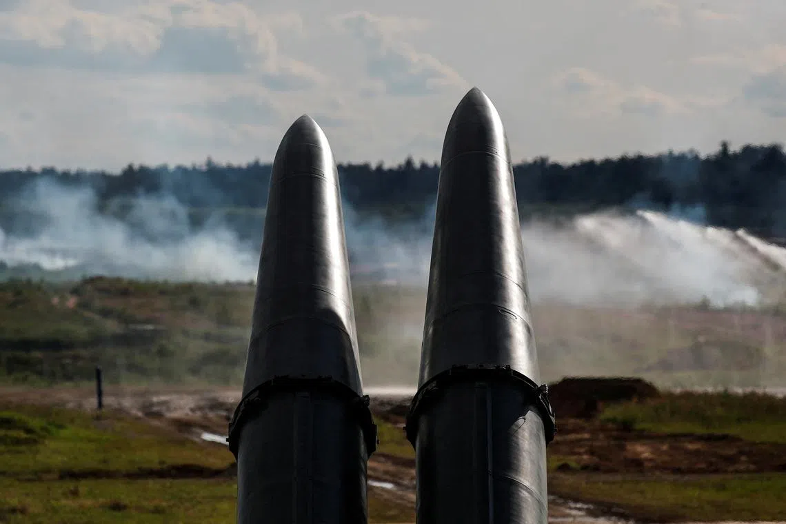 FILE PHOTO: 9М723 missiles, part of  Iskander-M missile complex, are seen during a demonstration at the International military-technical forum ARMY-2019 at Alabino range in Moscow Region, Russia June 25, 2019. REUTERS/Maxim Shemetov/File Photo