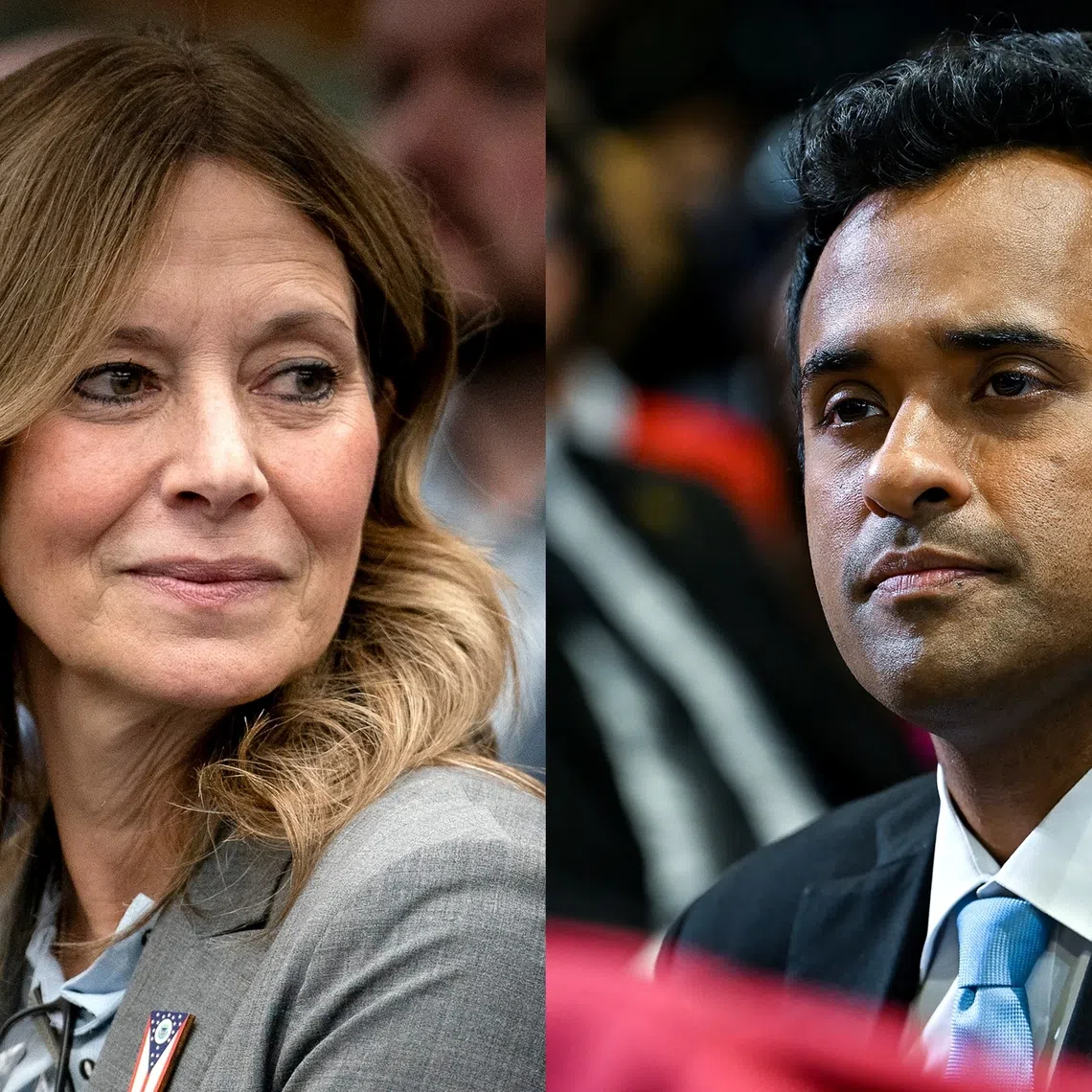 Candidates for the governorship of Ohio Amy Acton (left), a Democrat, and Republican Vivek Ramaswamy. Ramaswamy is under fire for using Acton’s mother in an attack ad for the electoral race.