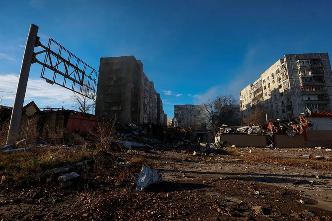 A view shows residential buildings heavily damaged by permanent Russian military strikes in the front line town of Avdiivka, amid Russia's attack on Ukraine, in Donetsk region, Ukraine November 8, 2023. Radio Free Europe/Radio Liberty/Serhii Nuzhnenko via REUTERS/File Photo