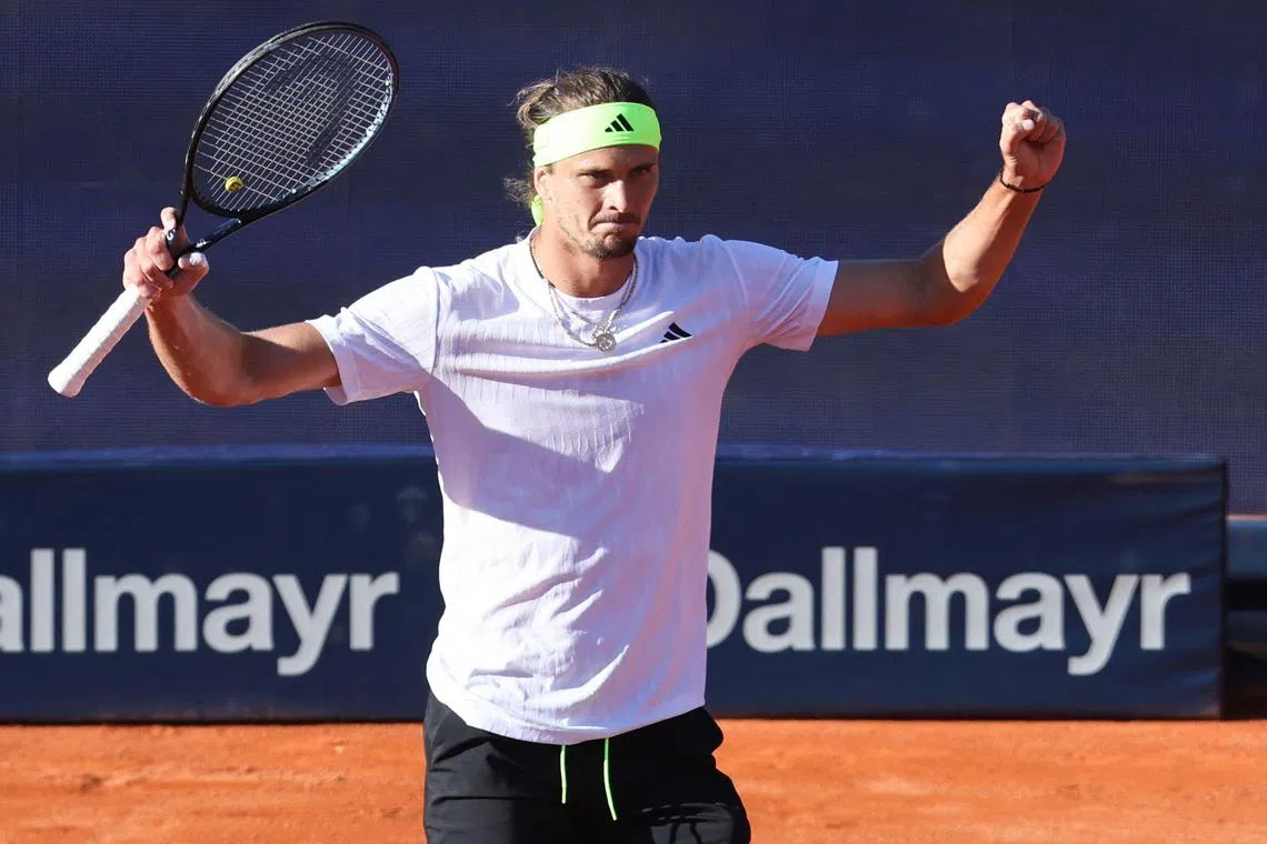Germany's Alexander Zverev celebrates his defeat of Hungary's Fabian Marozsan to reach the Munich Open final.