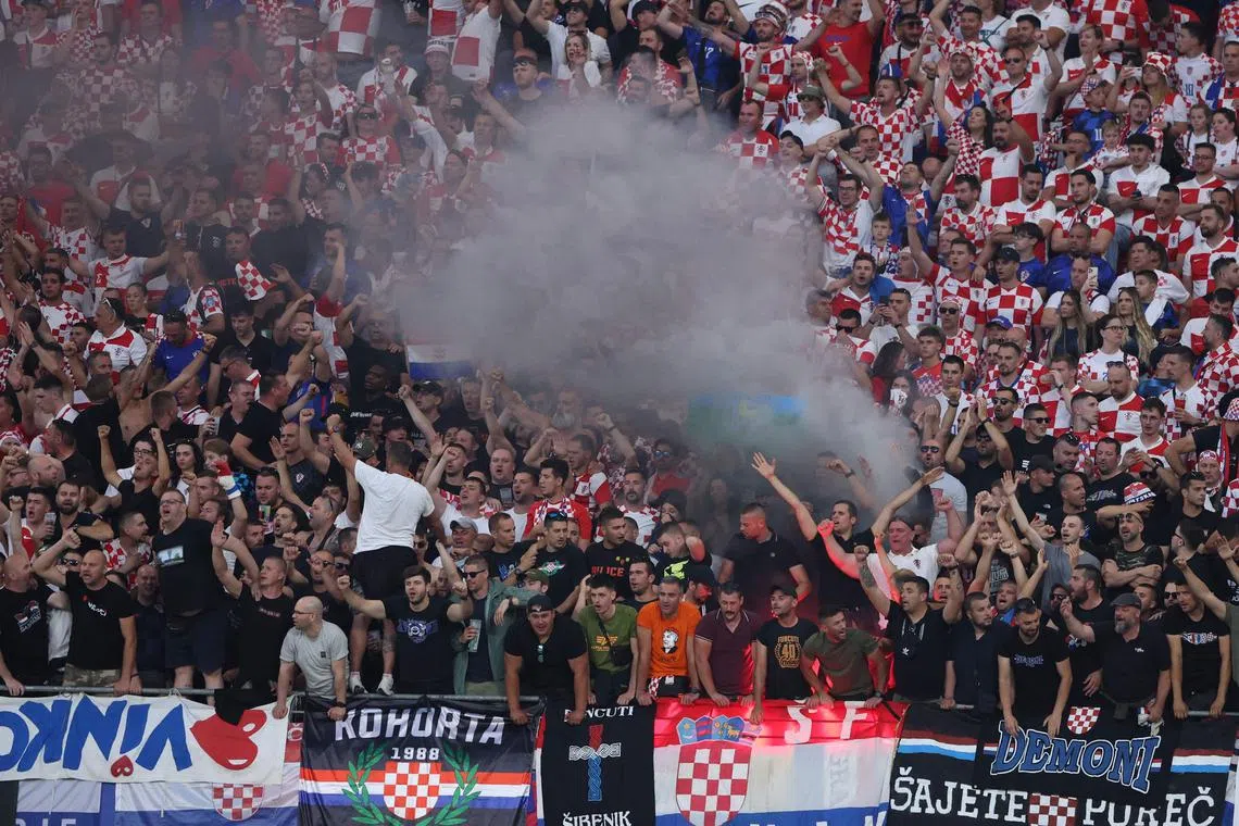 Croatia fans cheering in the Euro 2024 Group B match against Italy in Leipzig on June 24, 2024.