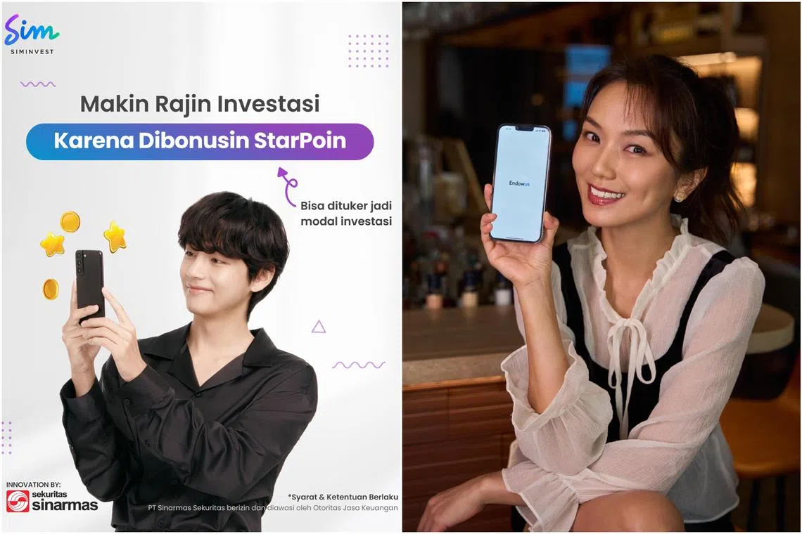 BTS' V was unveiled as the face of SimInvest on March 1, 2023, while actress Joanne Peh appeared in advertisements for Endowus in 2022.