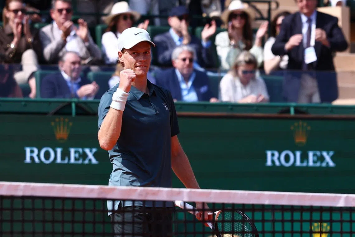 Tennis - ATP Masters 1000 - Monte Carlo Masters - Monte Carlo Country Club, Roquebrune-Cap-Martin, France - April 11, 2026 Italy's Jannik Sinner celebrates after winning his semi final match against Germany's Alexander Zverev REUTERS/Manon Cruz