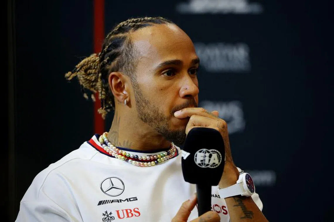 Formula One F1 - United States Grand Prix - Circuit of the Americas, Austin, Texas, U.S. - October 19, 2023 Mercedes' Lewis Hamilton during the press conference REUTERS/Brian Snyder