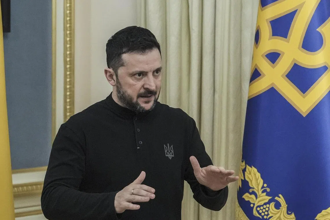 Ukrainian President Volodymyr Zelensky addressing a press conference in Kyiv, on March 25, after the Black Sea deal was announced.