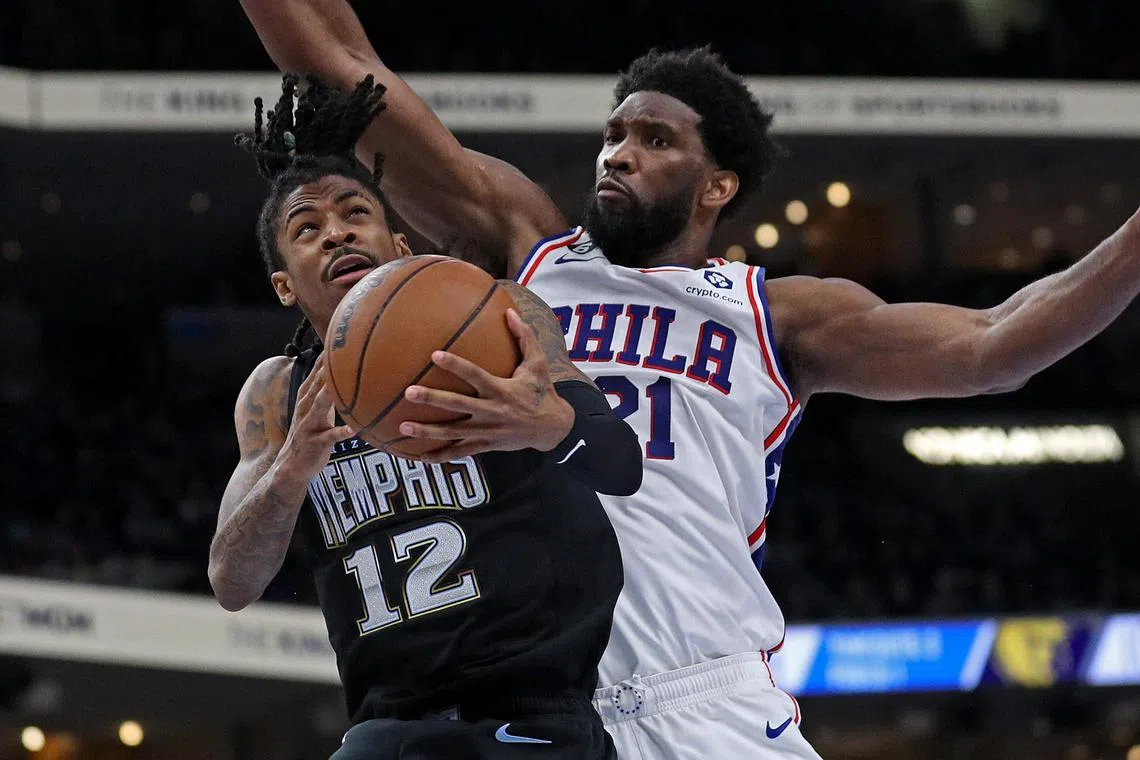 Ja Morant (No. 12) of the Memphis Grizzlies and Joel Embiid of the Philadelphia 76ers will headline the reserves for the NBA All-Star Game on Feb 19.