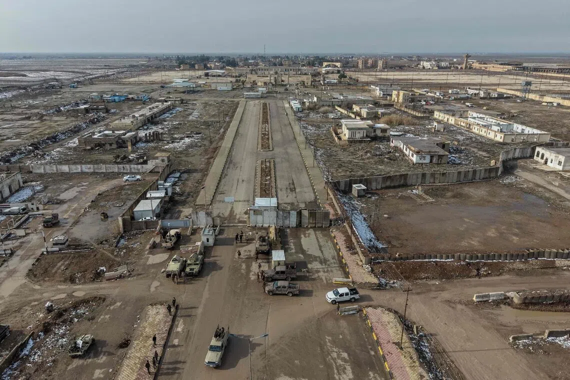 This aerial photo taken on Jan 24, 2026 shows the Al-Yarubiyah border crossing with Syria in the city of Rabia, north of Mosul. 