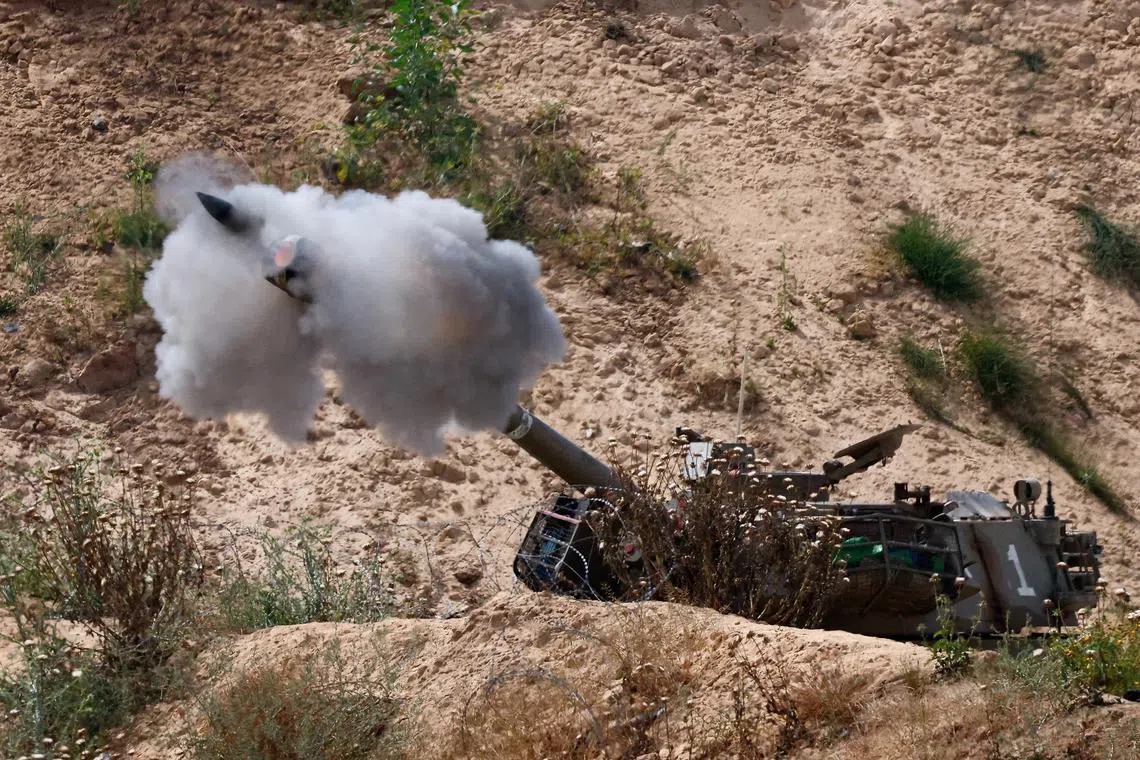 A mobile artillery unit firing towards Gaza, as seen from the Israel, on May 6, 2025. 