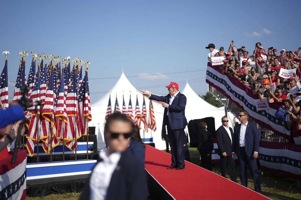Former President Donald Trump arriving at a campaign rally at the Butler Farm Show in Butler, Pennsylvania, on Saturday, July, 13, 2024.