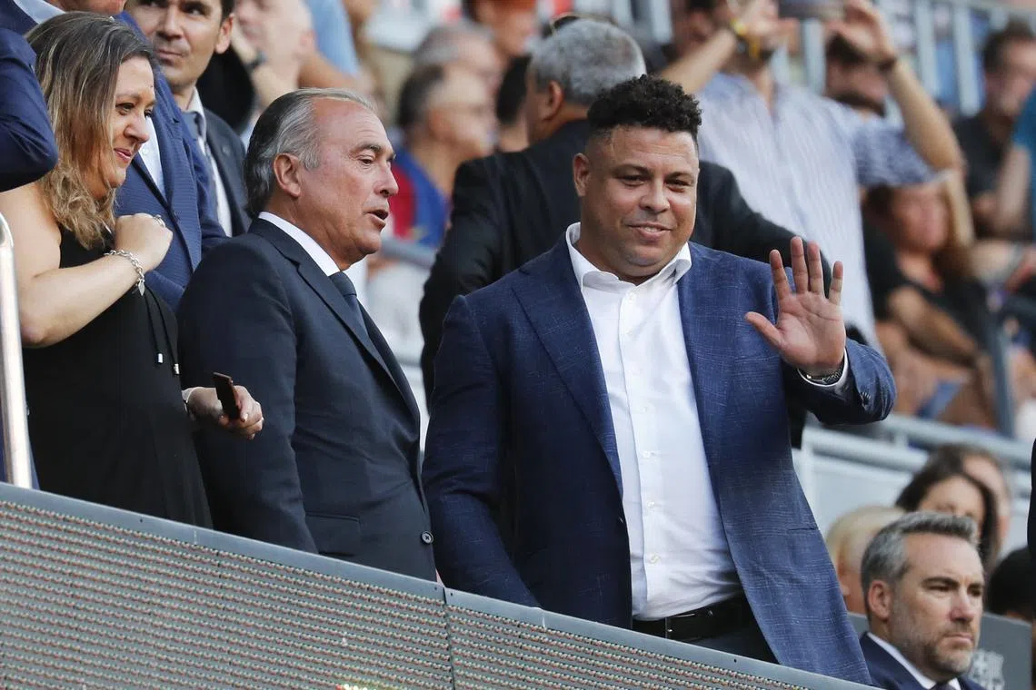 FIE PHOTO: Soccer Football - LaLiga - FC Barcelona v Real Valladolid - Camp Nou, Barcelona, Spain - August 28, 2022 Real Valladolid majority owner Ronaldo in the stands before the match REUTERS/Nacho Doce/File Photo