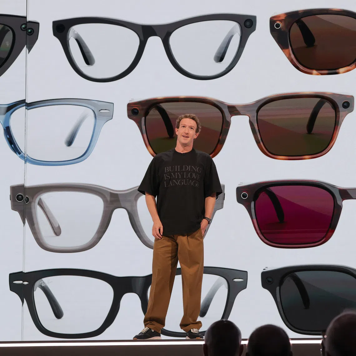 Mark Zuckerberg showcasing Meta’s latest breakthroughs in AI glasses at the Meta Connect event in California on Sept 23.