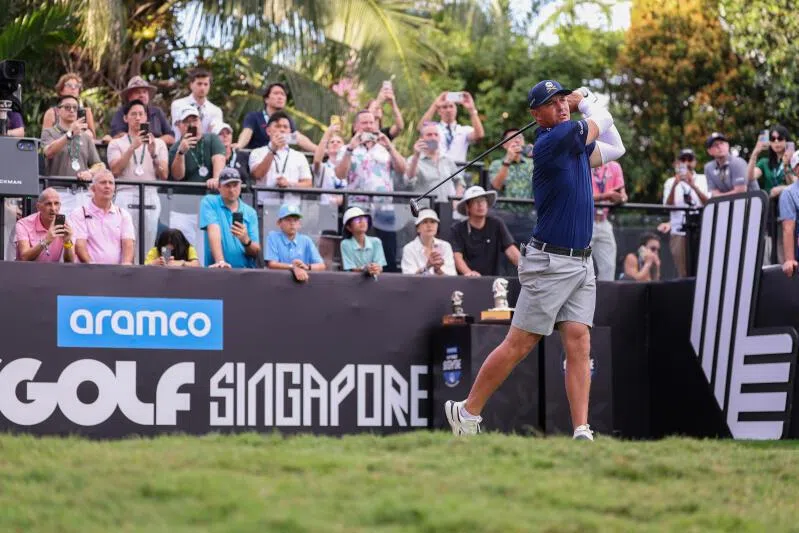 Crushers GC captain Bryson DeChambeau tees off during round 2 of Aramco LIV Golf Singapore at the Serapong Course at Sentosa Golf Club on March 13. 