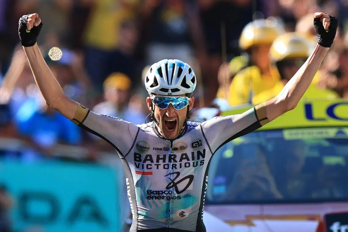 Dutch rider Wout Poels of team Bahrain-Victorious wins the 15th stage of the Tour de France 2023, over 180km from Les Gets les Portes du Soleil to Saint-Gervais Mont-Blanc le Bettex, France, on Sunday.
