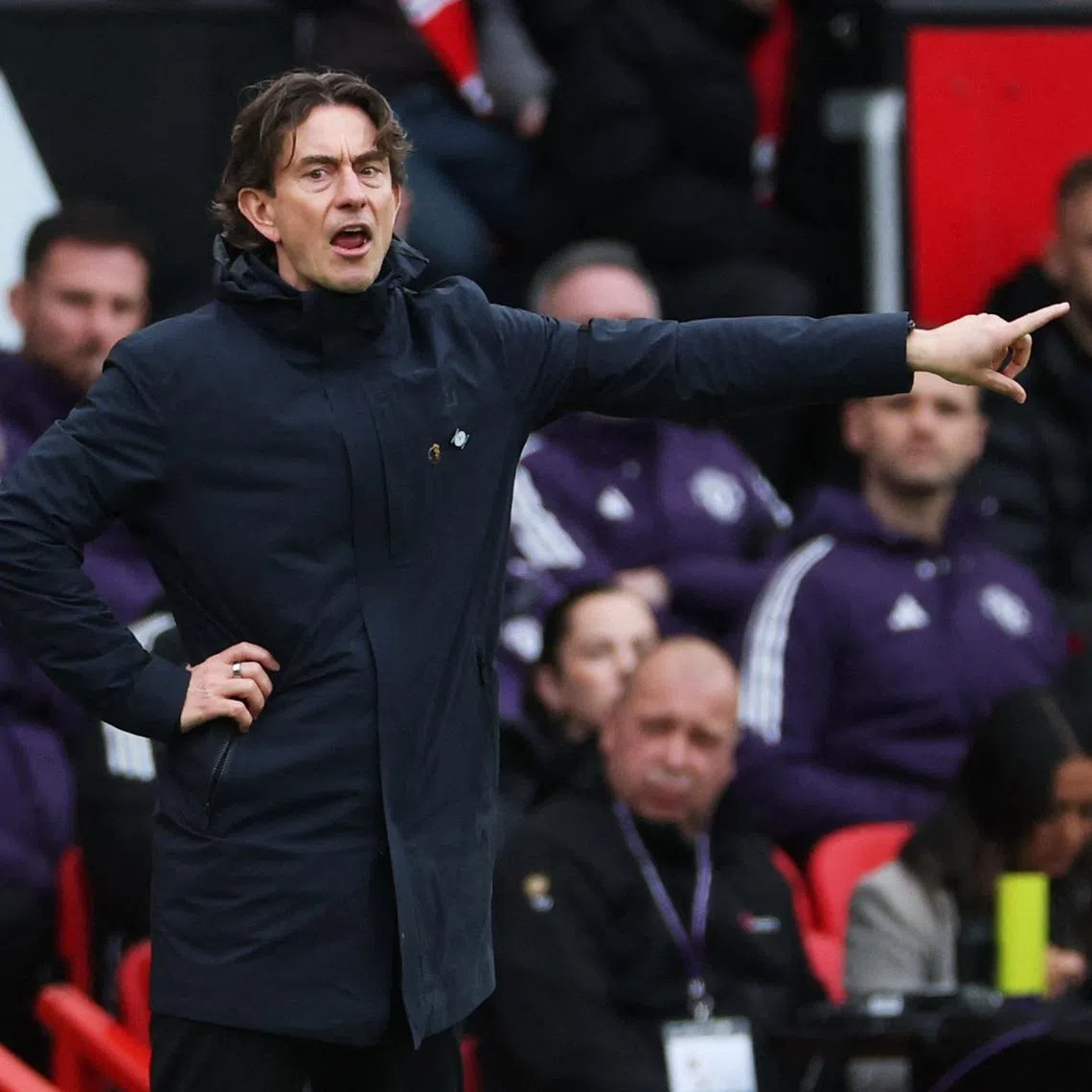 Soccer Football - Premier League - Manchester United v Tottenham Hotspur - Old Trafford, Manchester, Britain - February 7, 2026 Tottenham Hotspur manager Thomas Frank reacts REUTERS/Phil Noble