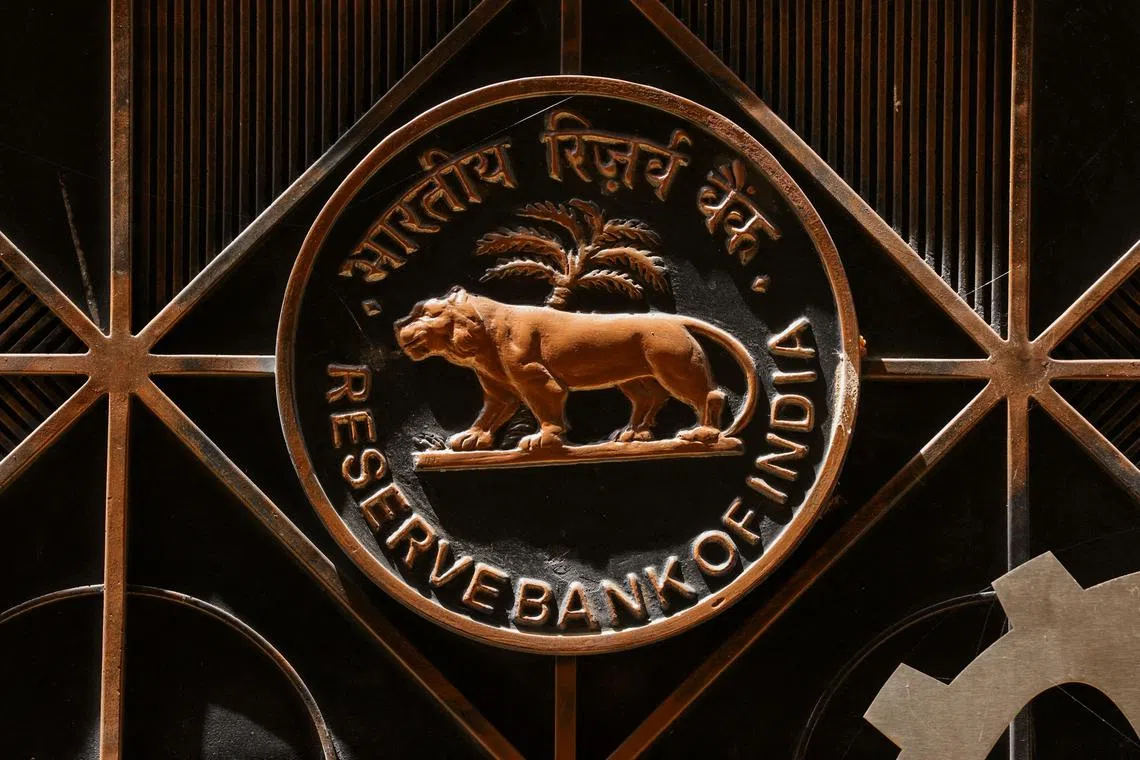 FILE PHOTO: FILE PHOTO: A Reserve Bank of India (RBI) logo is seen inside its headquarters in Mumbai, India, April 6, 2023. REUTERS/Francis Mascarenhas/File Photo/File Photo