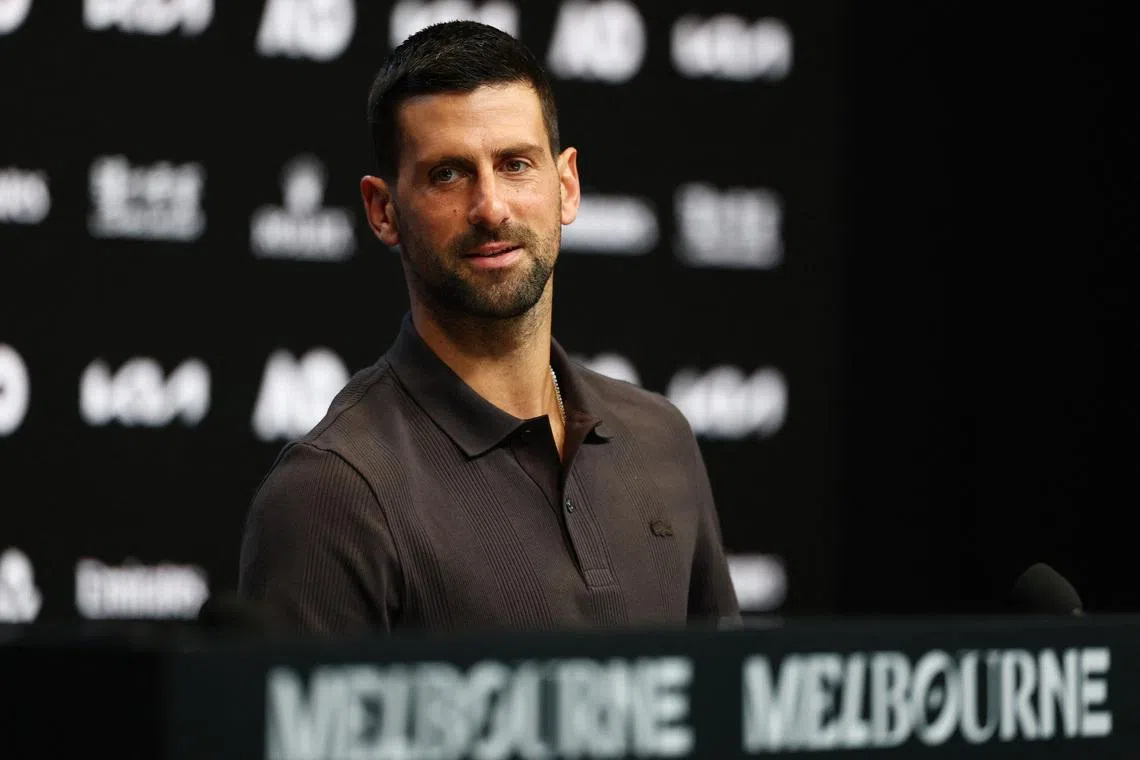 Tennis - Australian Open - Melbourne Park, Melbourne, Australia - January 17, 2026 Serbia's Novak Djokovic during the press conference REUTERS/Tingshu Wang