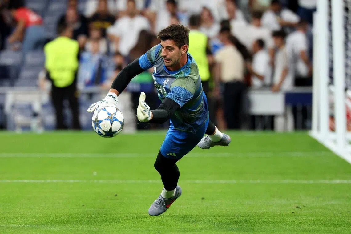 Real Madrid's Thibaut Courtois during the warm up before their Champions League match against Marseille in September.