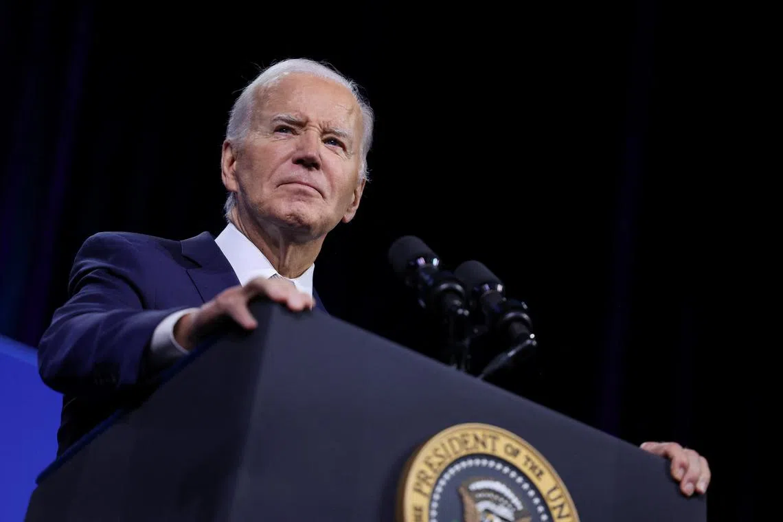 U.S. President Joe Biden looks on at the 115th NAACP National Convention in Las Vegas, Nevada, U.S., July 16, 2024. REUTERS/Tom Brenner