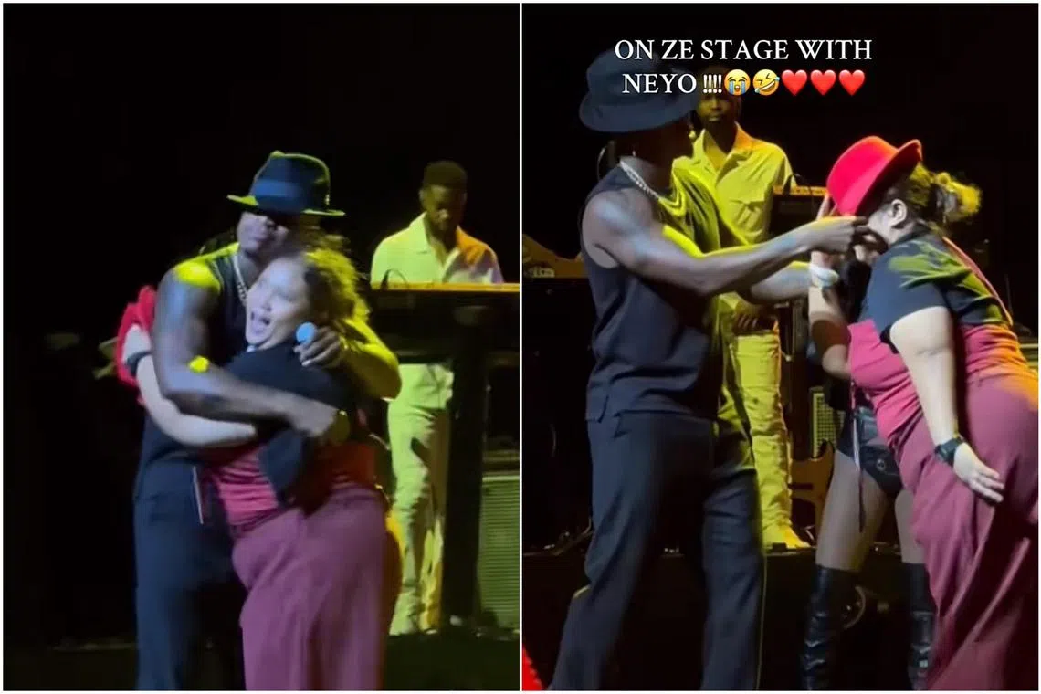 Ms Nur Syarafana Mohamed Salleh, 23, on stage with American R&B singer Ne-Yo.
