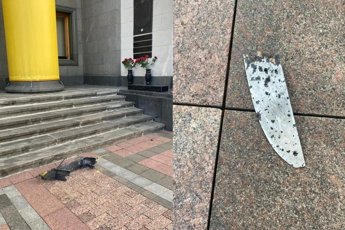 Drone debris was found next to the parliament building in the capital Kyiv.