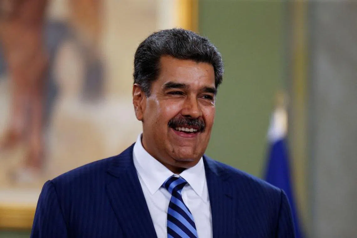FILE PHOTO: Venezuela's President Nicolas Maduro reacts during a meeting with Colombia's Ambassador to Venezuela Milton Rengifo, at Miraflores Palace, in Caracas, Venezuela August 16, 2023. REUTERS/Leonardo Fernandez Viloria/File Photo
