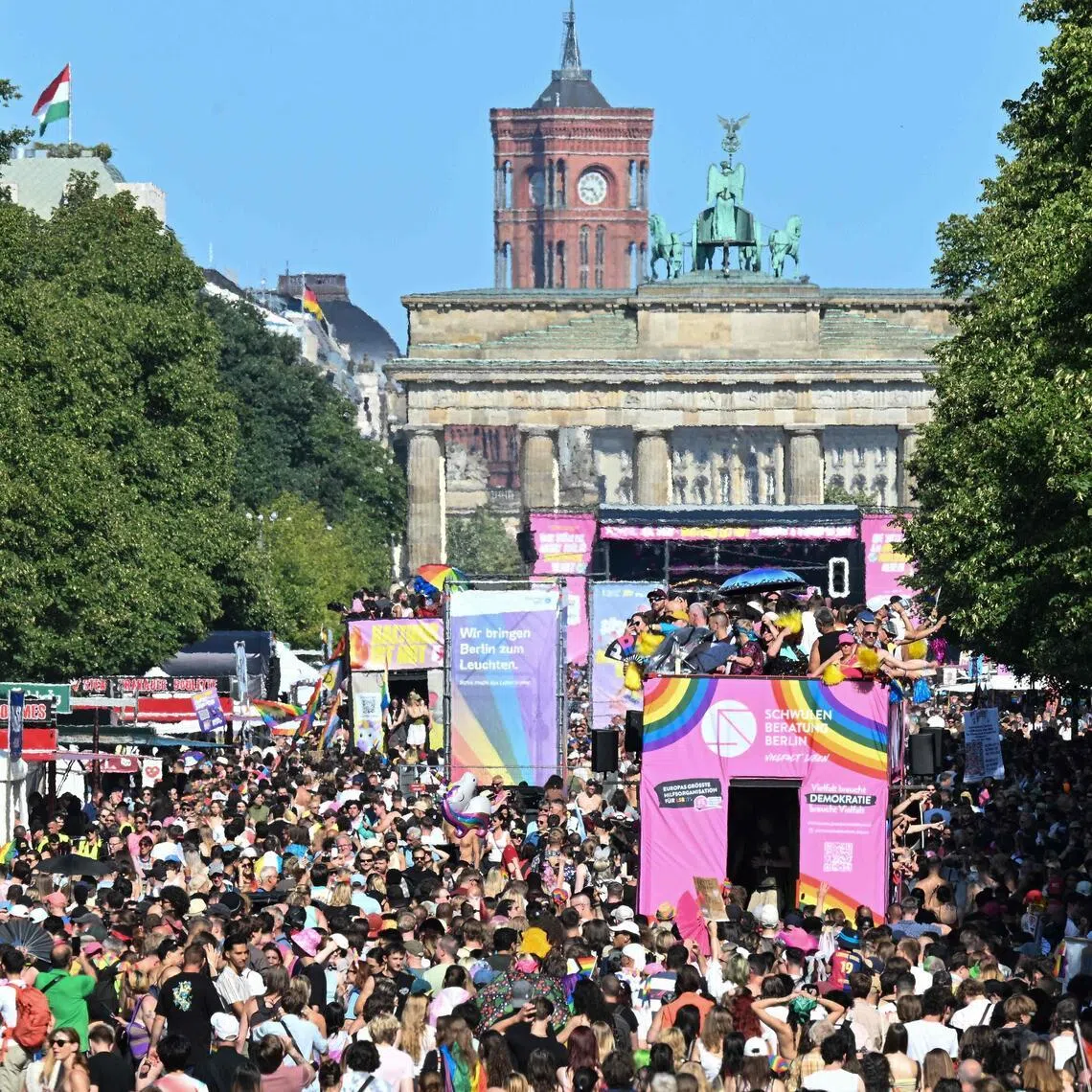 Up to 1 million people participate in Berlin’s CSD parade each year, according to city authorities.
