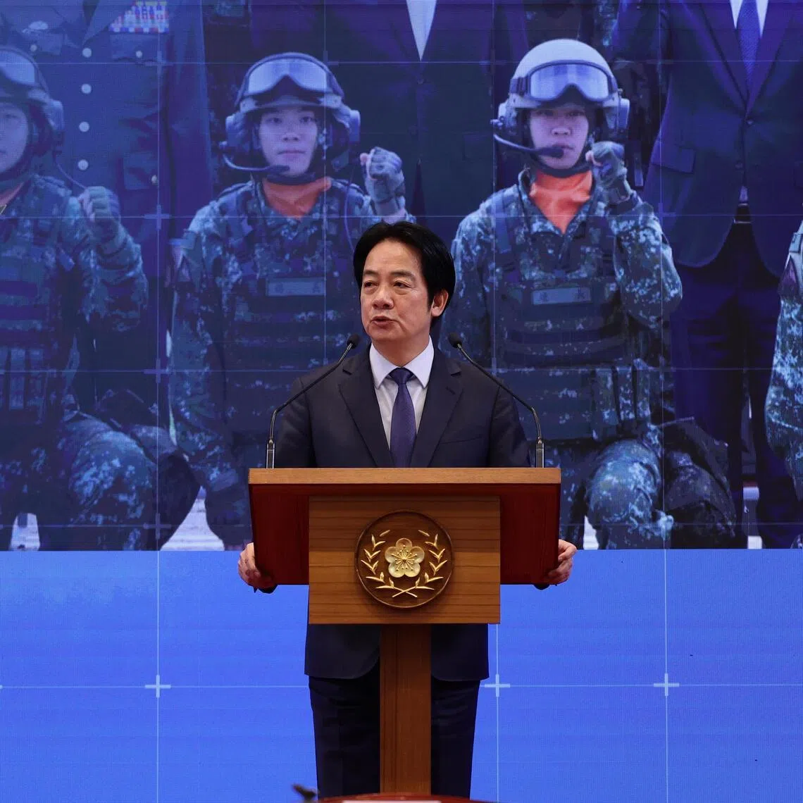 Taiwanese President Lai Ching-te speaks during a press conference addressing national security concerns.