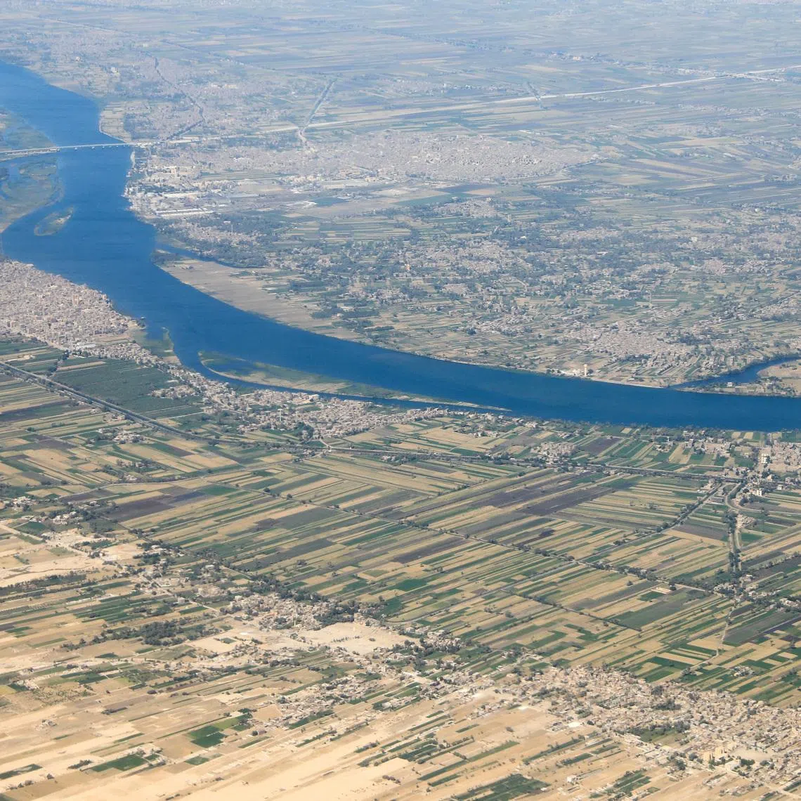 An aerial view of the River Nile valley pictured through the window of an airplane on a flight between Cairo and Luxor, Egypt April 11, 2021. Picture taken April 11, 2021. REUTERS/Amr Abdallah Dalsh