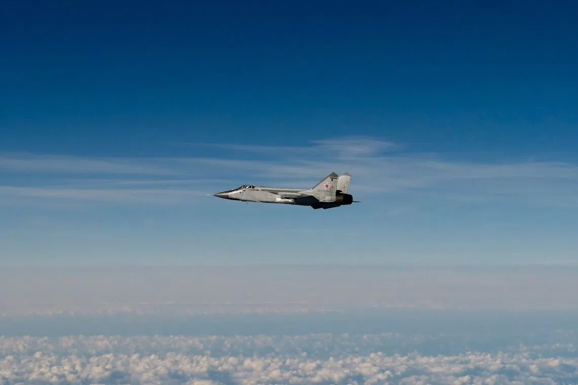 A Russian MIG-31 fighter jet flying above the Baltic sea after violating Estonian air space on Sept 19.