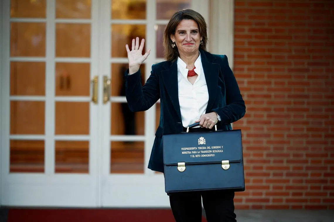FILE PHOTO: Spain's newly-appointed Third Vice-President and Minister for Ecological Transition and Demographic Challenge, Teresa Ribera poses outside Moncloa Palace in Madrid, Spain, November 22, 2023. REUTERS/Juan Medina/File Photo