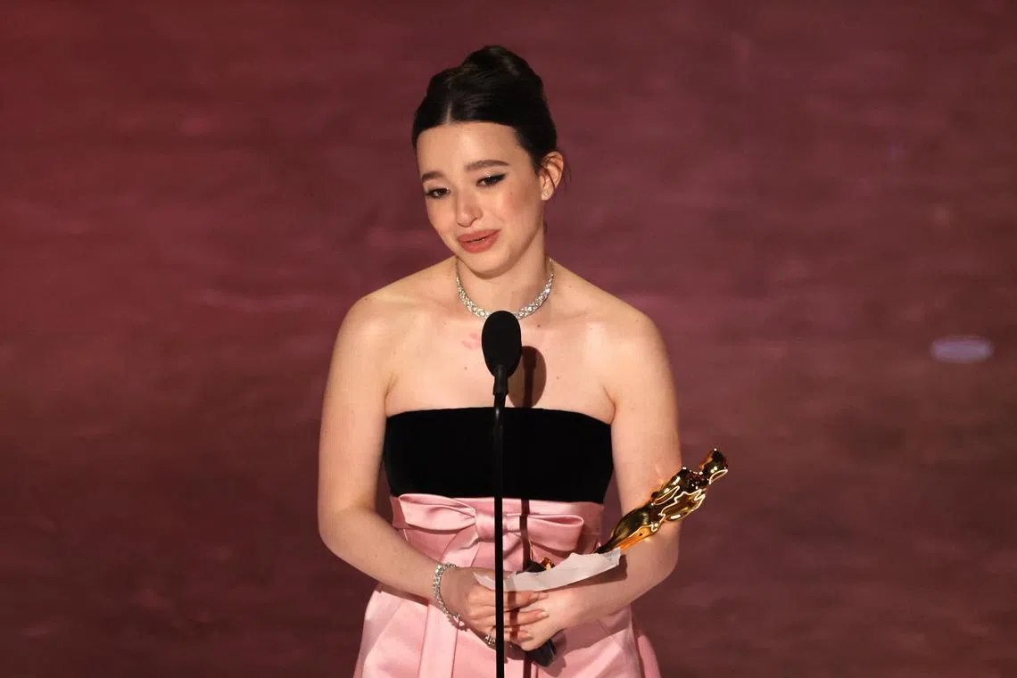 Mikey Madison wins the Oscar for Best Actress in a Leading Role for Anora during the Oscars show at the 97th Academy Awards in Hollywood on March 2.