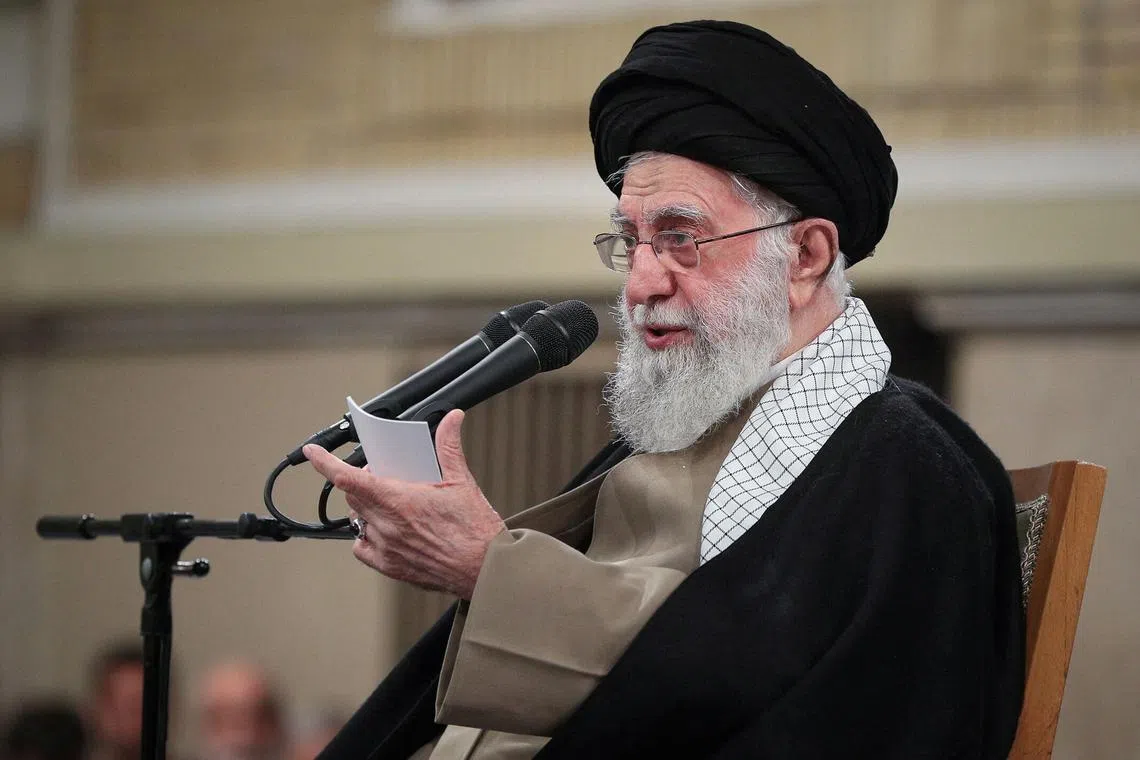 FILE PHOTO: Iran's Supreme Leader Ayatollah Ali Khamenei speaks during a meeting with Iranian students in Tehran, Iran, March 12, 2025. Office of the Iranian Supreme Leader/WANA (West Asia News Agency)/Handout via REUTERS/File photo