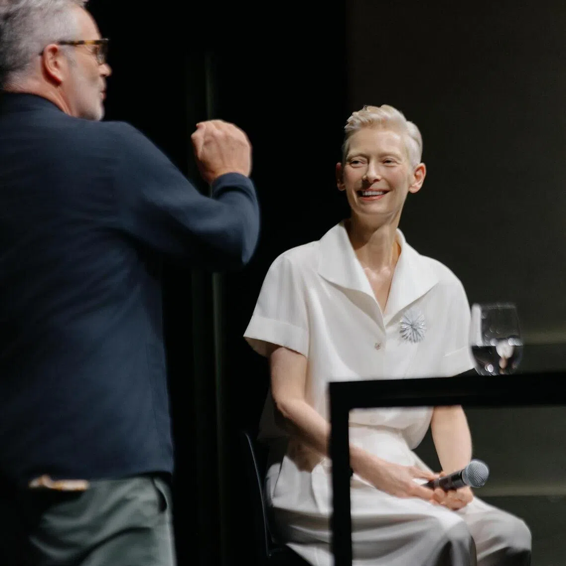Tilda Swinton addresses 420 Singapore students at a Chanel event at Capitol Theatre on Nov 4.