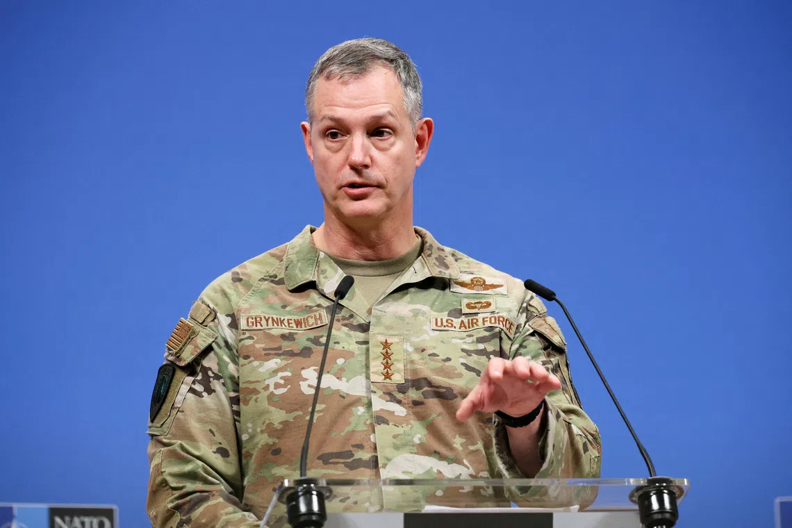 Supreme Allied Commander Europe Alexus G. Grynkewich speaks during a joint press conference with NATO Secretary General Mark Rutte (not pictured), at the Alliance headquarters in Brussels, Belgium September 12, 2025. REUTERS/Omar Havana