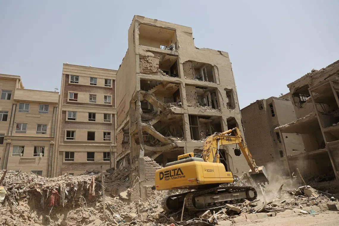 A view shows the aftermath of an Israeli strike on a building on Monday, after the ceasefire deal between Israel and Iran, in Tehran, on June 26.