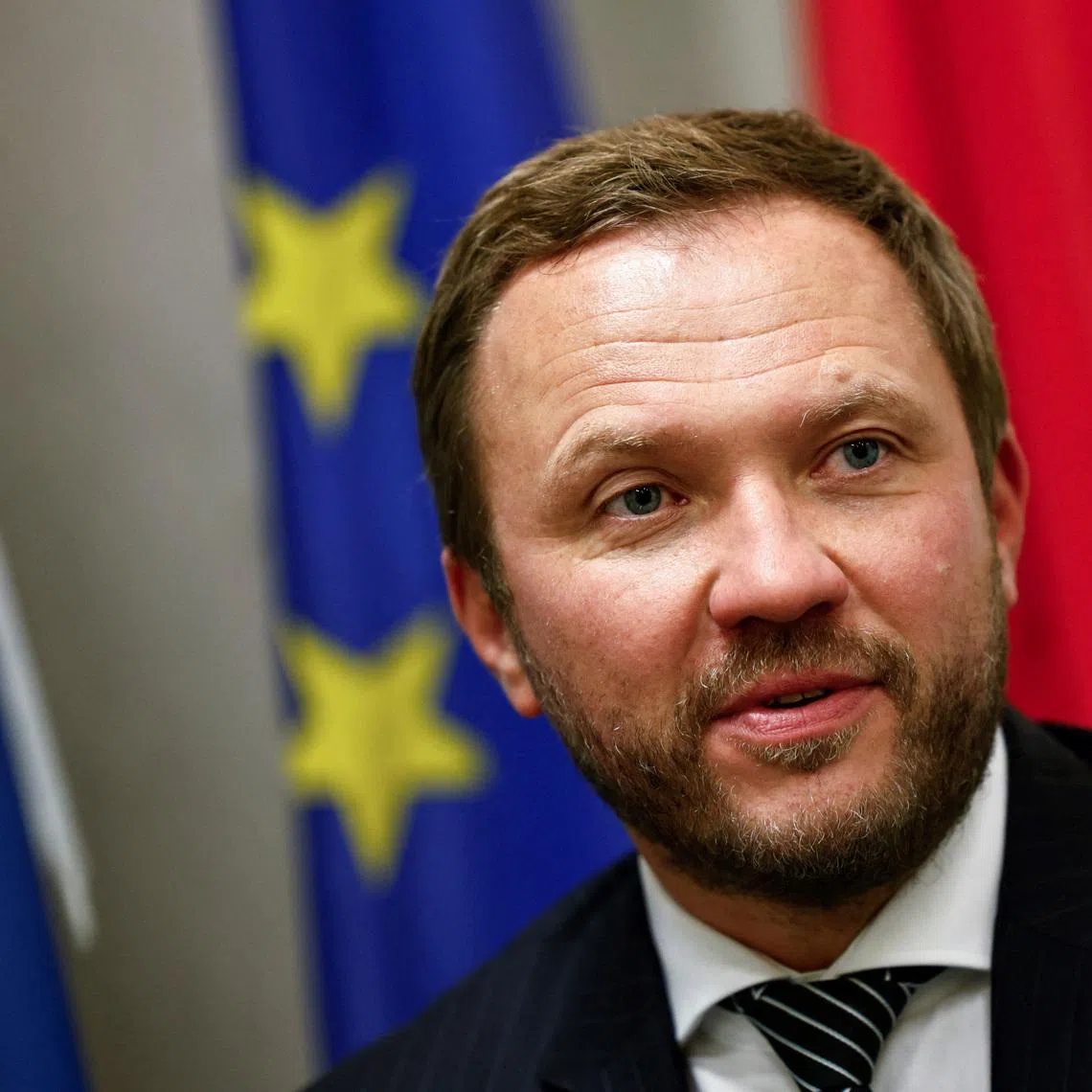 FILE PHOTO: Estonian Foreign Minister Margus Tsahkna speaks during an interview with Reuters, at the Estonian embassy, in Beijing, China November 5, 2025. REUTERS/Tingshu Wang/File Photo