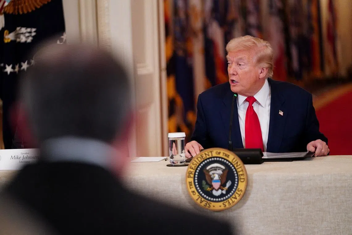 U.S. President Donald Trump speaks during a round table on collegiate sports in the White House in Washington, D.C., March 6, 2026. REUTERS/Nathan Howard