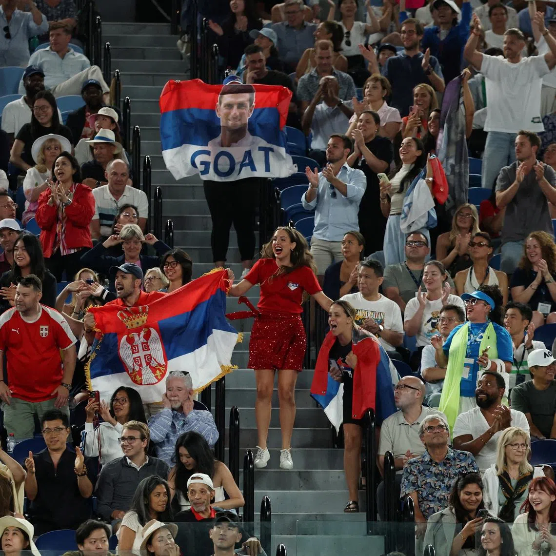 FILE PHOTO: File Photo: Tennis - Australian Open - Melbourne Park, Melbourne, Australia - January 31, 2026 Fans of Serbia's Novak Djokovic during his semi final match against Italy's Jannik Sinner REUTERS/Edgar Su/File Photo/File Photo