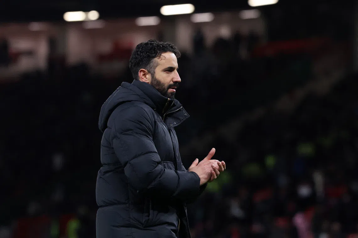 Soccer Football - Premier League - Manchester United v West Ham United - Old Trafford, Manchester, Britain - December 4, 2025  Manchester United manager Ruben Amorim applauds fans after the match REUTERS/Scott Heppell