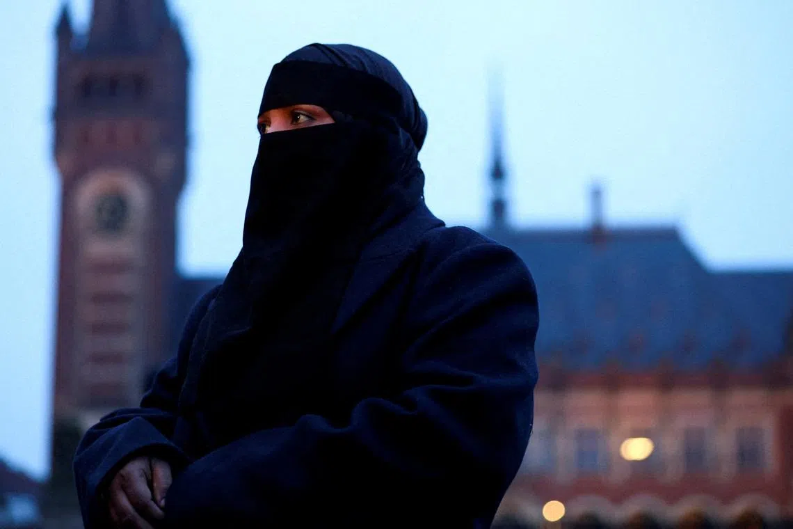 FILE PHOTO: Rohingya refugee Salma speaks to the press as the International Court of Justice (ICJ) starts two weeks of hearings in a landmark case brought by Gambia, which accuses Myanmar of committing genocide against the Rohingya, a minority Muslim group, in The Hague, Netherlands, January 12, 2026. REUTERS/Piroschka van de Wouw//File Photo