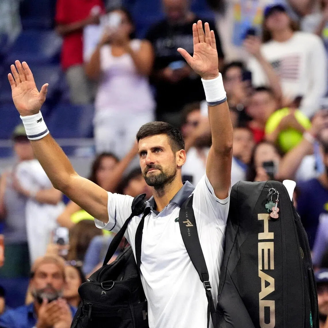 Serbia’s Novak Djokovic thanking the crowd after losing his opening US Open match to Argentina’s Mariano Navone in New York on Aug 30.