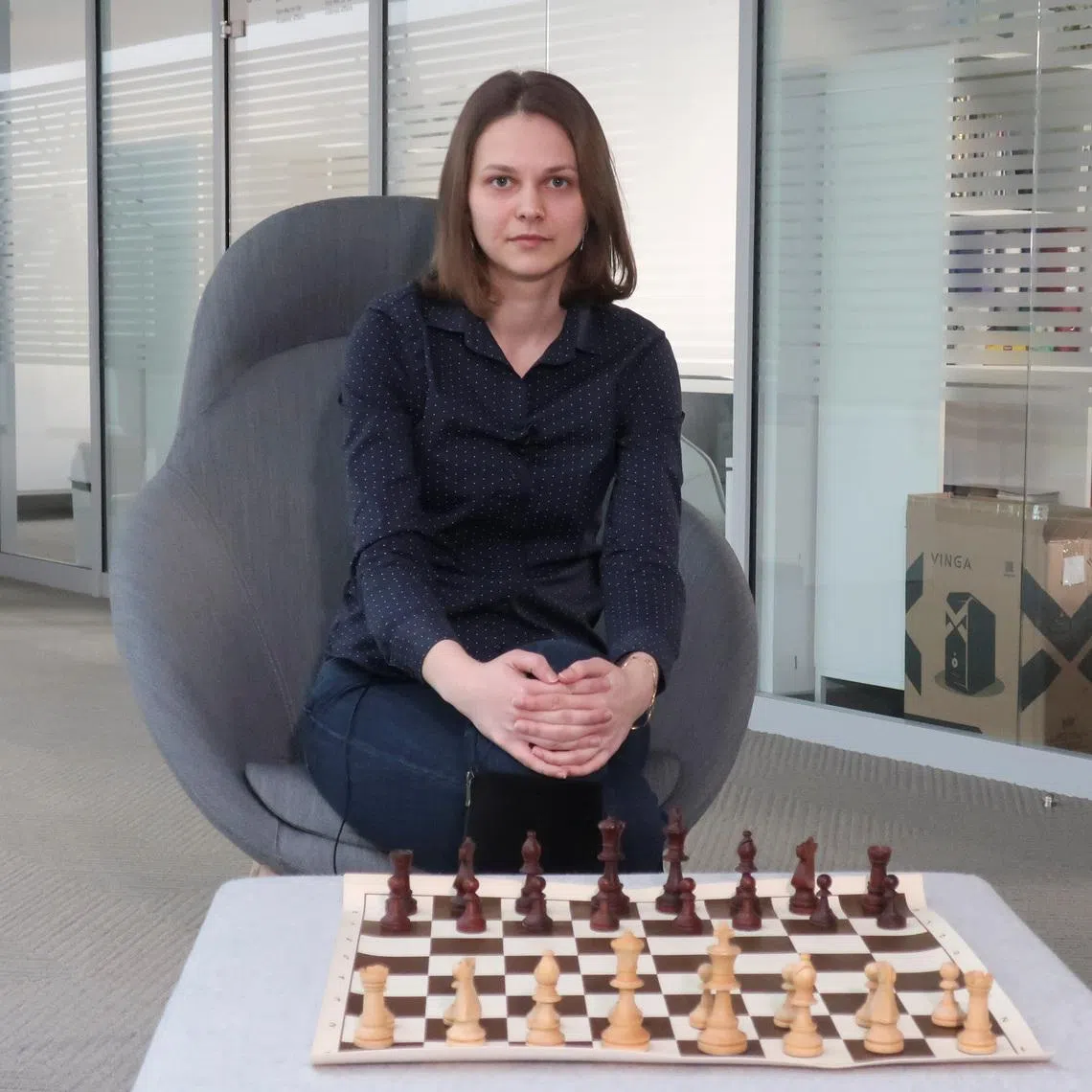 FILE PHOTO: Ukrainian chess grandmaster Anna Muzychuk poses for a picture during an interview in Lviv, Ukraine December 26, 2017. REUTERS/Sergei Karazy/ File Photo