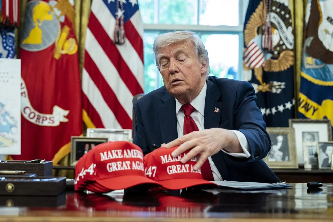 FILE — President Donald Trump during a signing of executive orders in the Oval Office of the White House in Washington, on Wednesday, April 23, 2025. Trump has said that the European Union was formed to take advantage of the United States. (Haiyun Jiang/The New York Times)