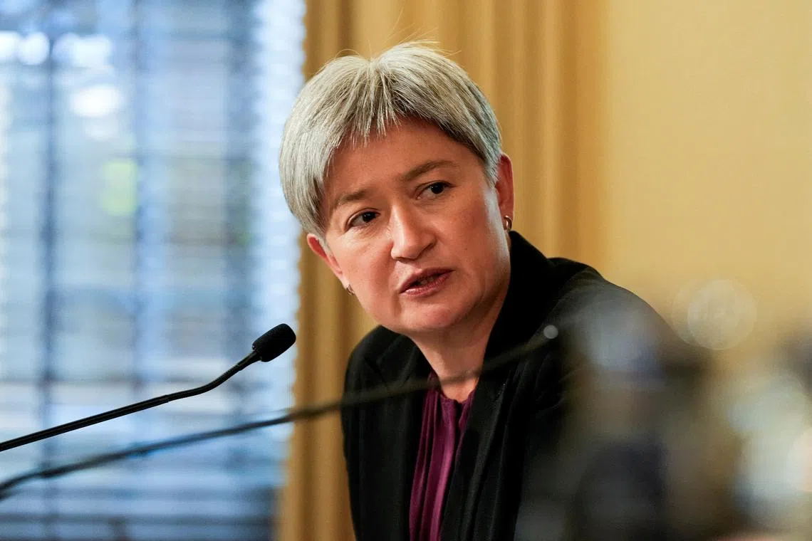 FILE PHOTO: Australia's Foreign Minister Penny Wong speaks during a joint press conference following an Australia and South Korea Foreign and Defence Ministers' Meeting in Melbourne, Australia, May 1, 2024. REUTERS/Asanka Brendon Ratnayake/File Photo