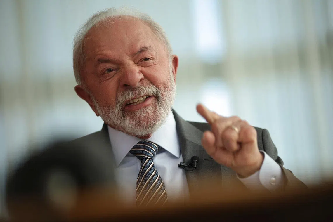 Brazil's President Luiz Inacio Lula da Silva speaks during an interview with Reuters at the Alvorada Palace, in Brasilia, Brazil, August 6, 2025. REUTERS/Adriano Machado