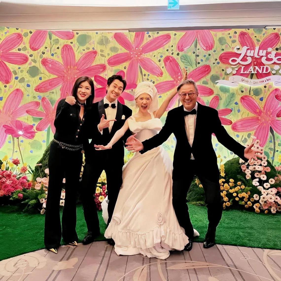 (From left) TV producer Wang Wei-chung, Lulu Huang, Hank Chen and Wang's wife Lin Huei-chin at Chen and Wang's wedding on Jan 25.
