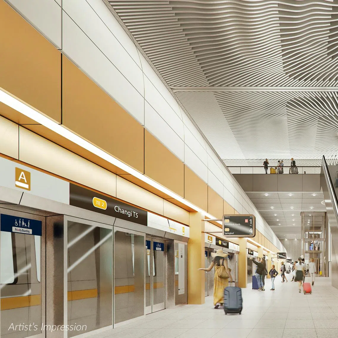 An artist’s impression of Changi Airport's T5 station. LTA said future passengers from the existing Changi Airport station and the new Changi T5 station will have seamless access to the TEL network.