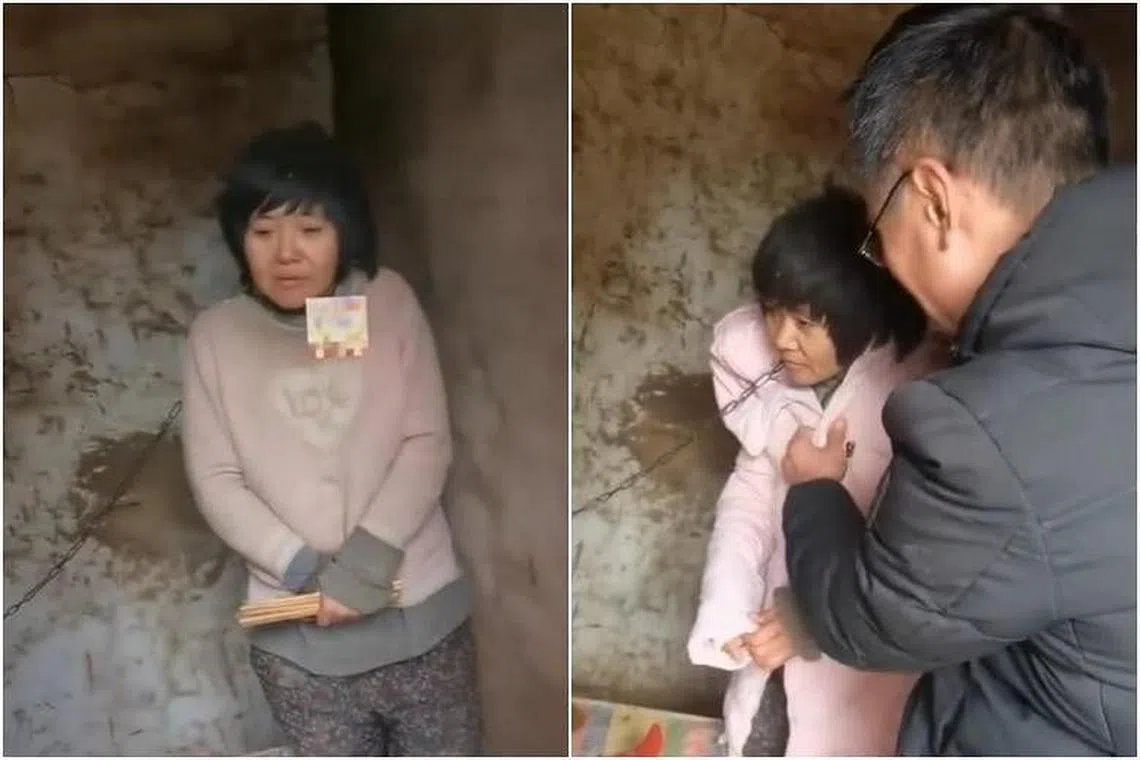 The video showed the woman in an apparently confused state in the province of Jiangsu.
