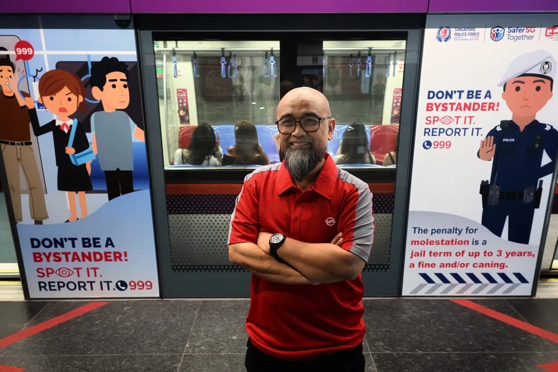 Samri Kudin said he was on the way to work at Caldecott MRT station when he noticed a young man standing very closely to a female student.